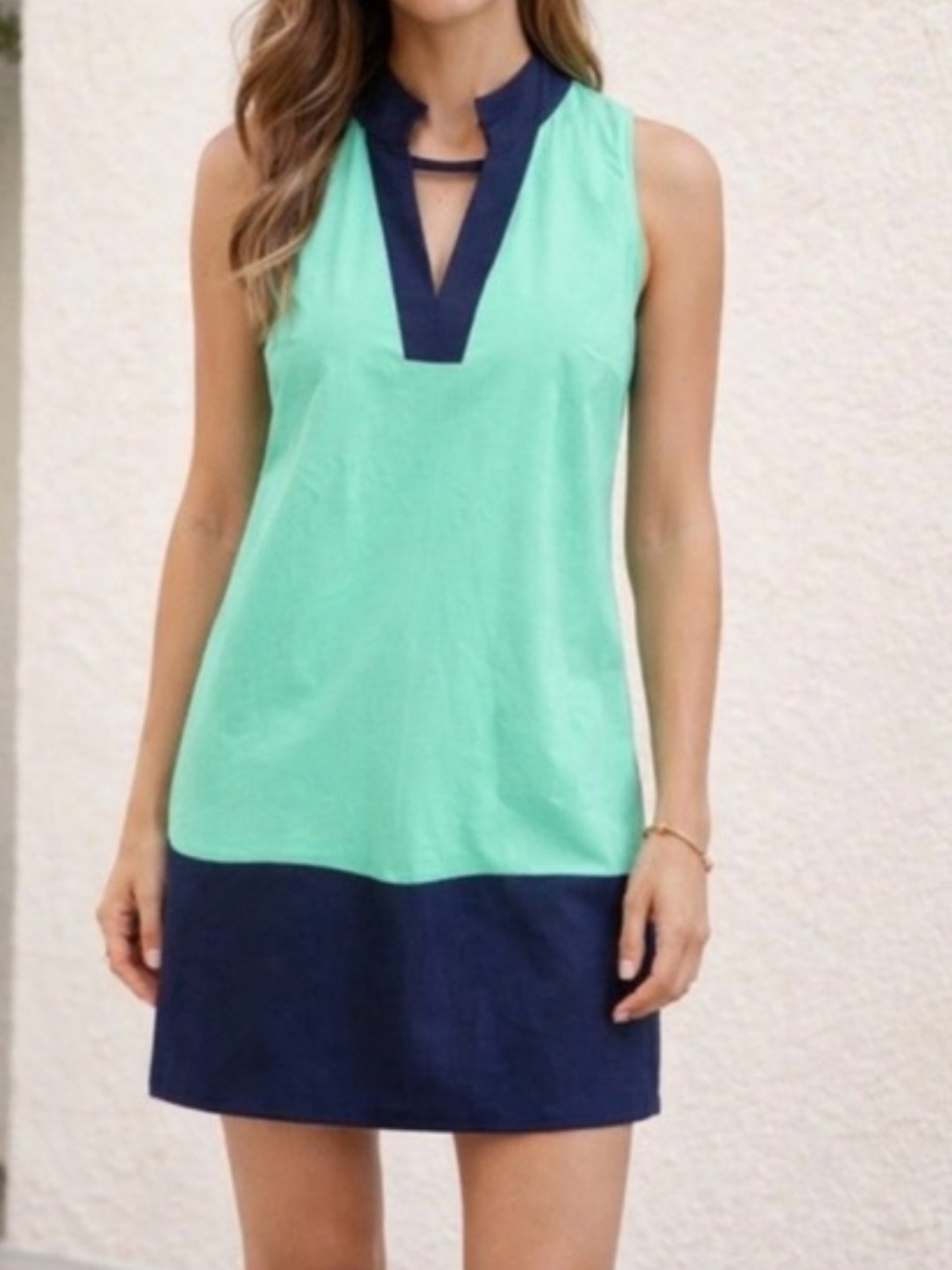 Sleeveless Mint and Navy Contrast Mini Dress